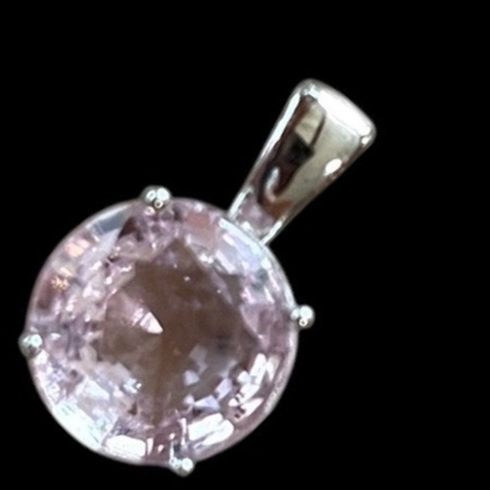 925 Sterling Silver Light Pink 5A Zircon Round Solitaire Pendant Jewelry - Picture 3 of 5